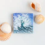 Blue ocean splashing wave miniature acrylic painting