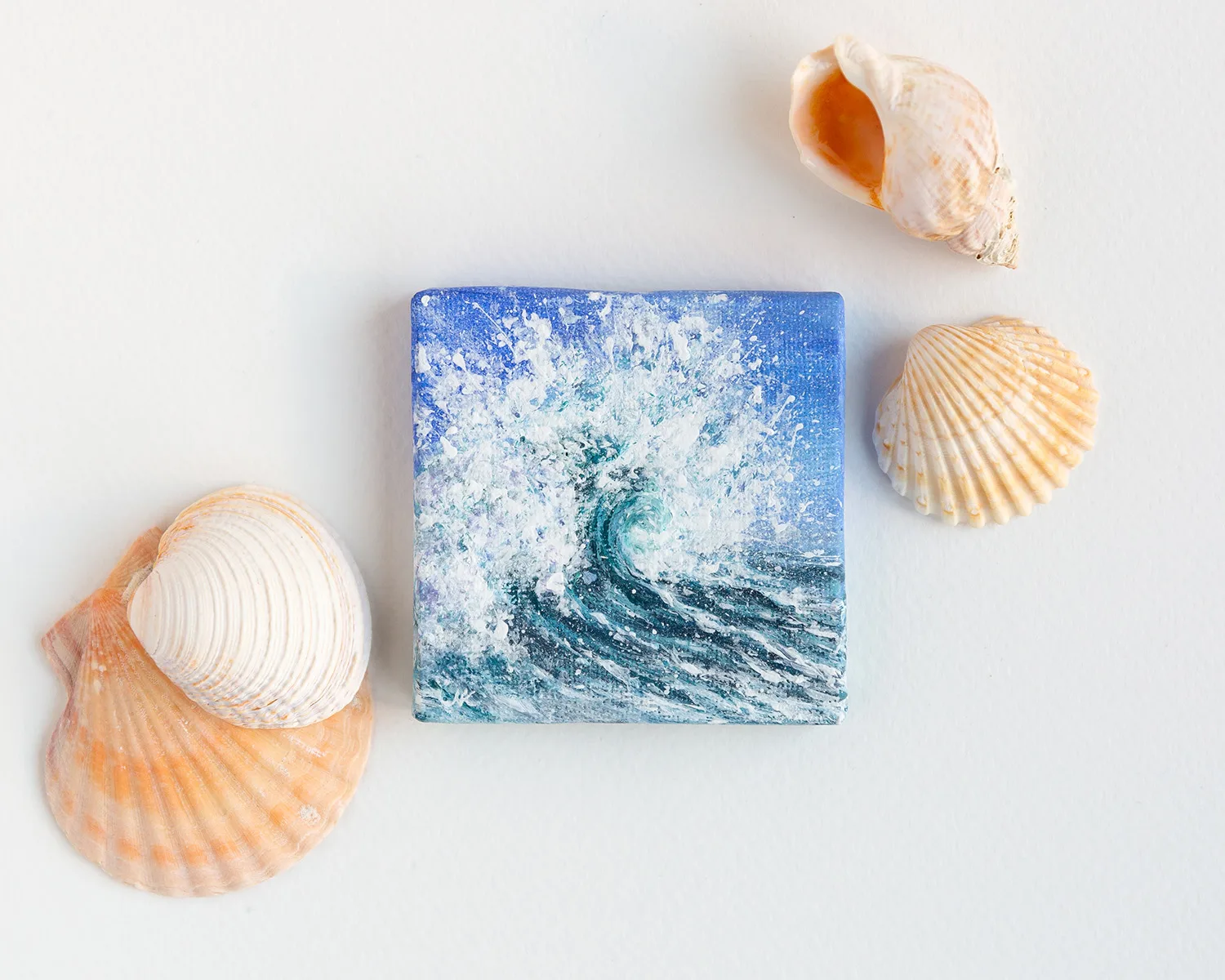 Blue ocean splashing wave miniature acrylic painting