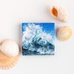 Original mini acrylic painting of a navy blue ocean breaking wave