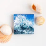 Original mini acrylic painting of a navy blue ocean breaking wave