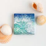 Turquoise green breaking sea wave mini acrylic painting