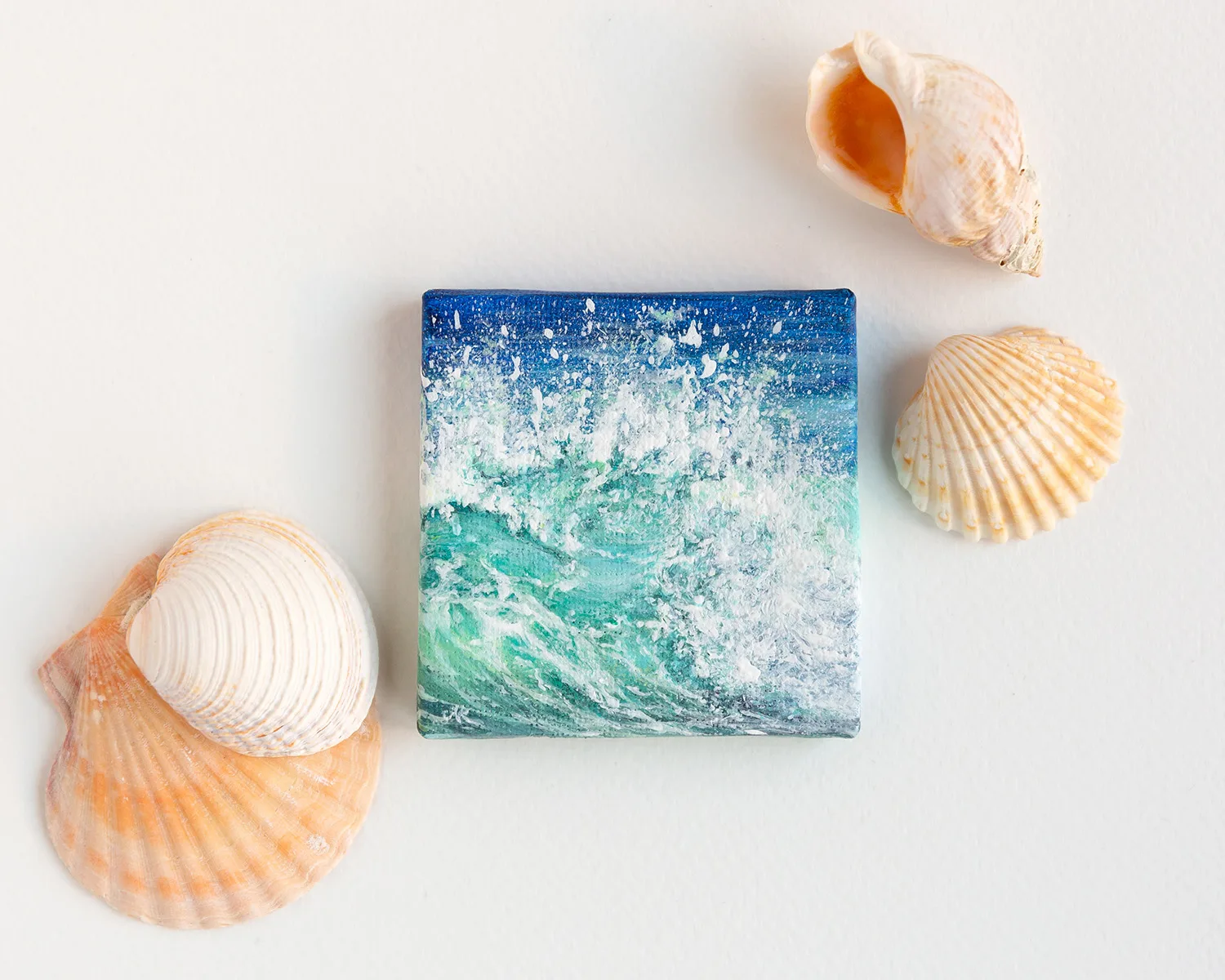 Turquoise green breaking sea wave mini acrylic painting