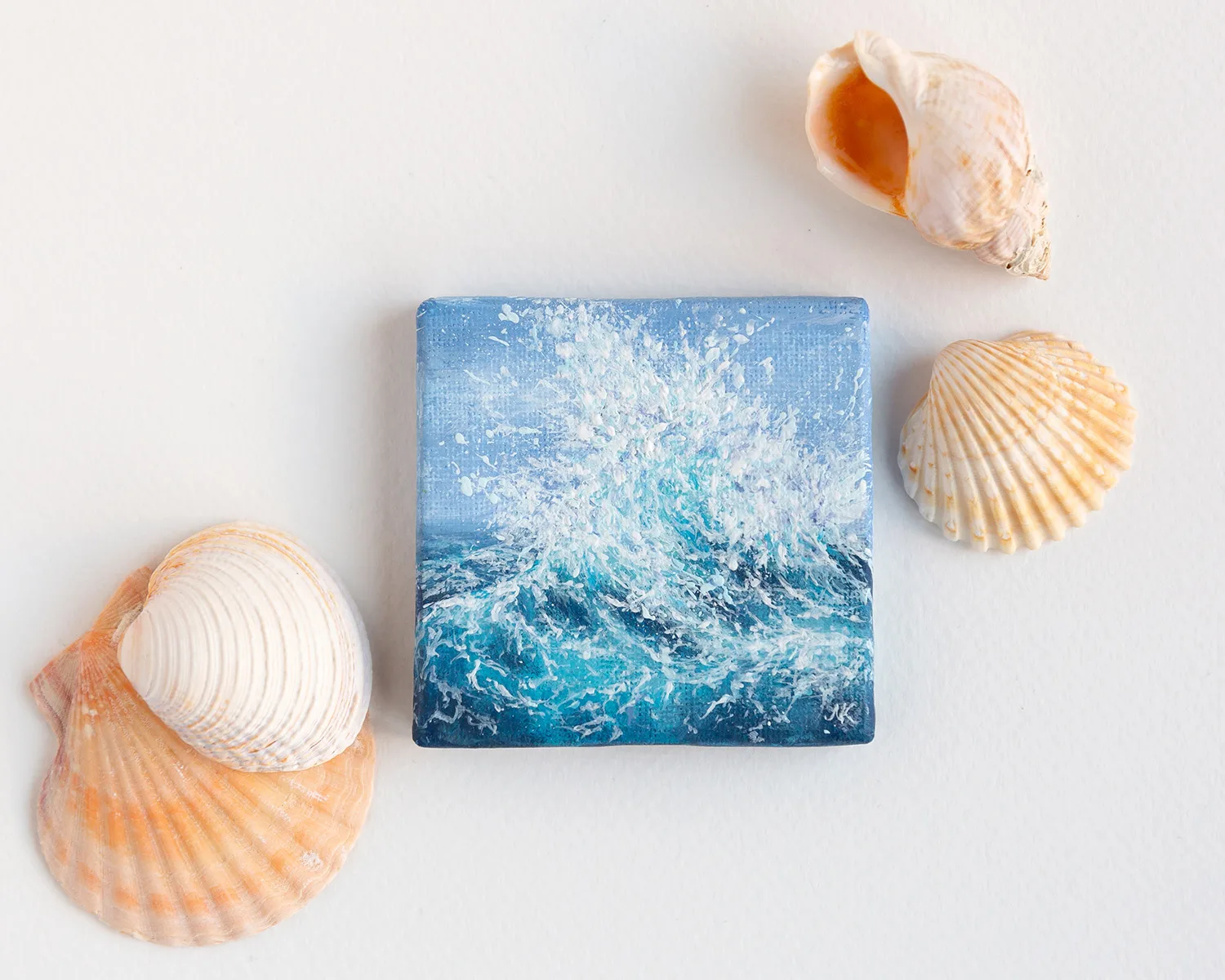 Blue ocean wave mini acrylic painting