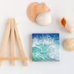 Turquoise green breaking sea wave mini acrylic painting
