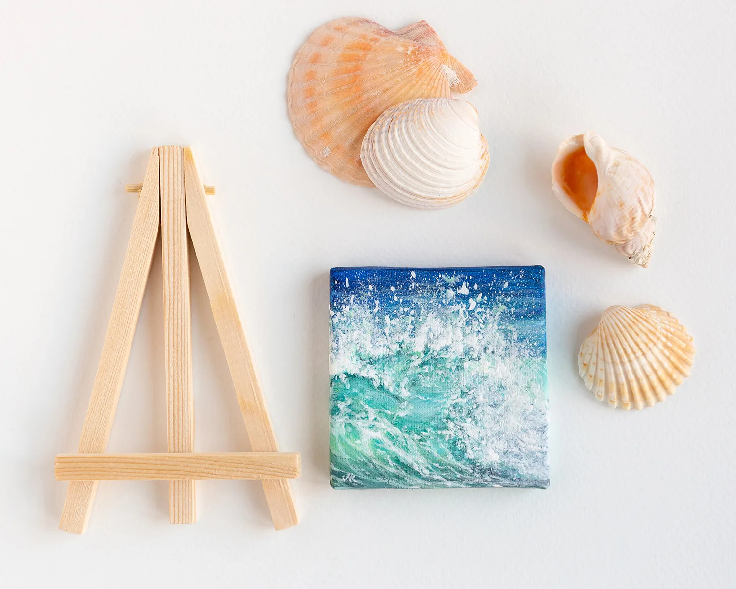 Turquoise green breaking sea wave mini acrylic painting