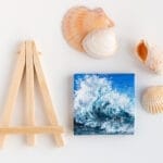 Original mini acrylic painting of a navy blue ocean breaking wave