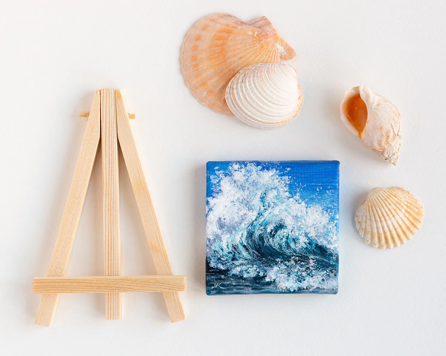 Original mini acrylic painting of a navy blue ocean breaking wave