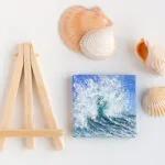 Blue ocean splashing wave miniature acrylic painting