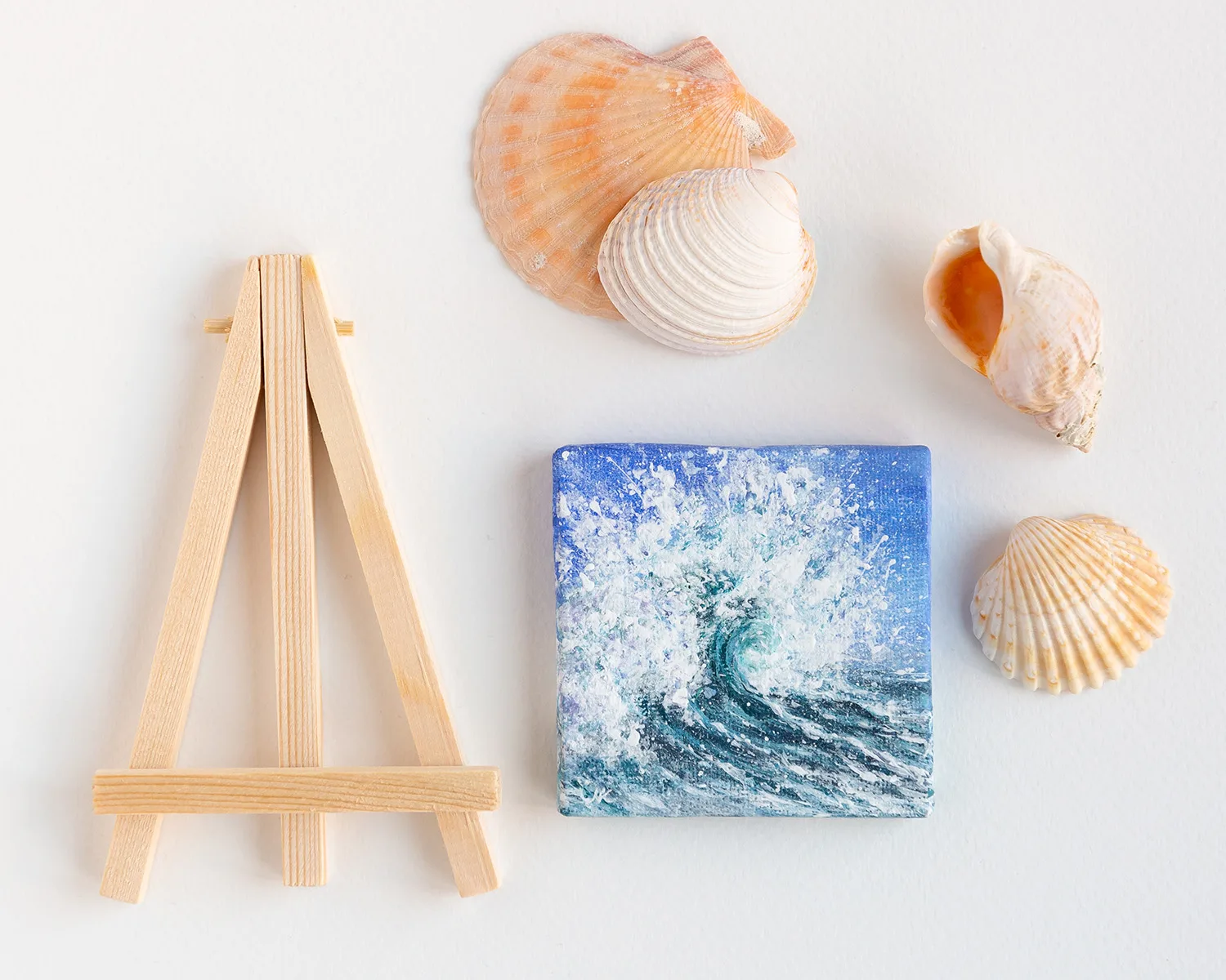 Blue ocean splashing wave miniature acrylic painting