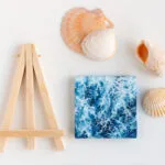 Miniature navy blue ocean water surface acrylic painting