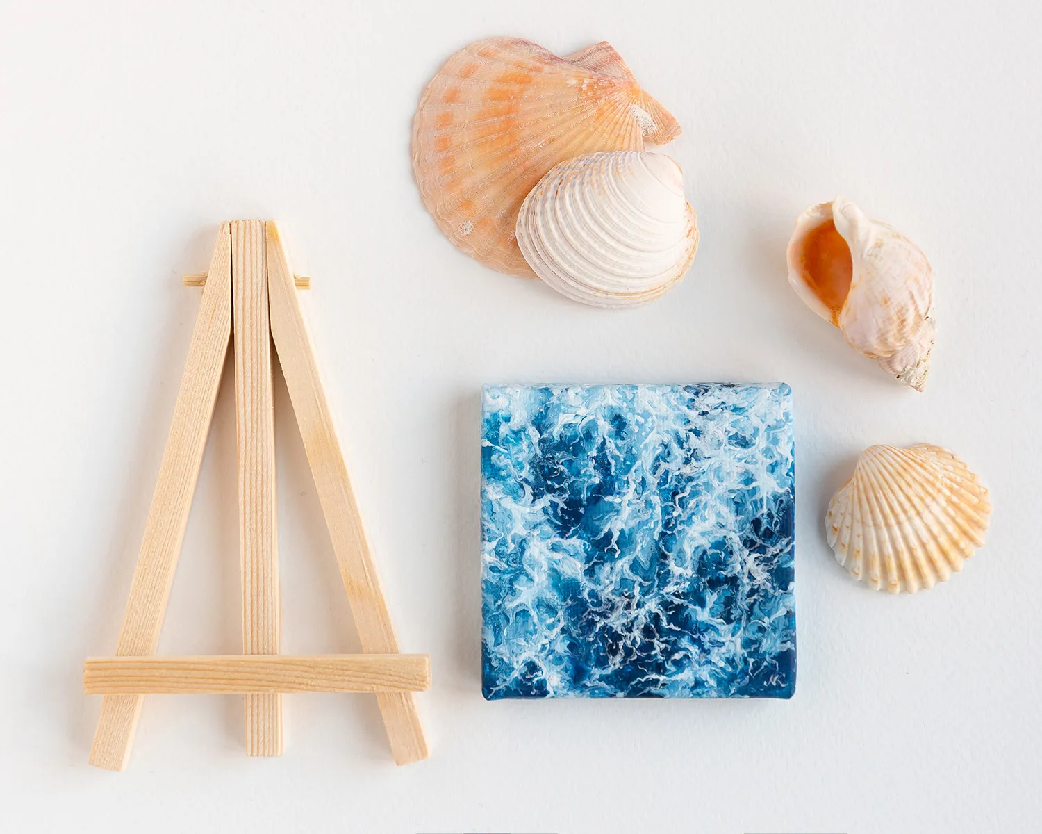 Miniature navy blue ocean water surface acrylic painting
