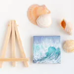 Turquoise blue ocean breaking wave mini acrylic painting