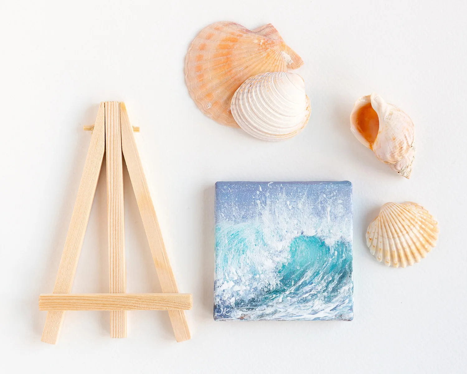 Turquoise blue ocean breaking wave mini acrylic painting