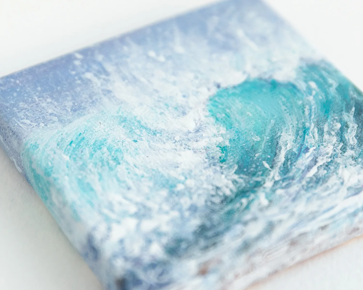 Turquoise blue ocean breaking wave mini acrylic painting