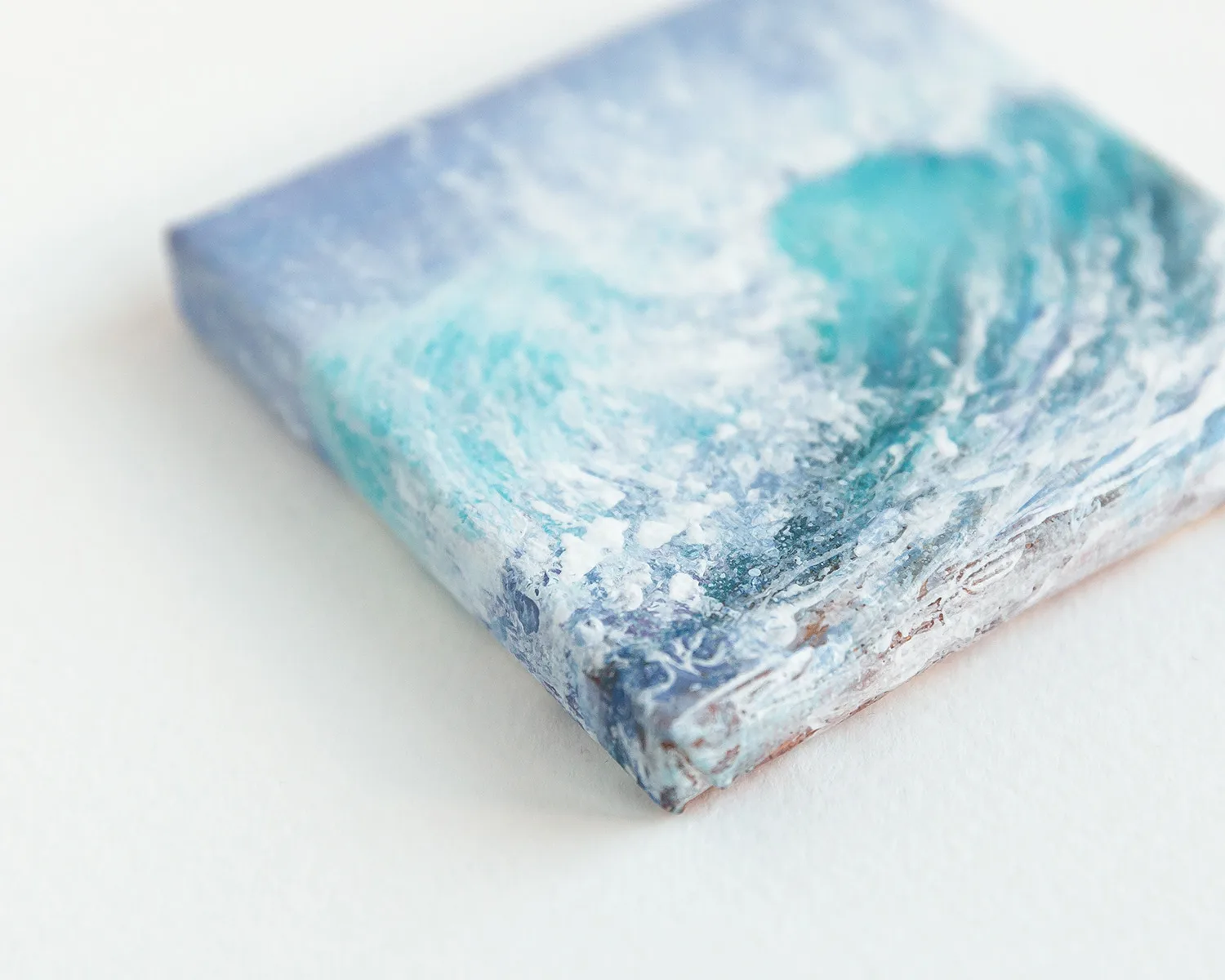 Turquoise blue ocean breaking wave mini acrylic painting