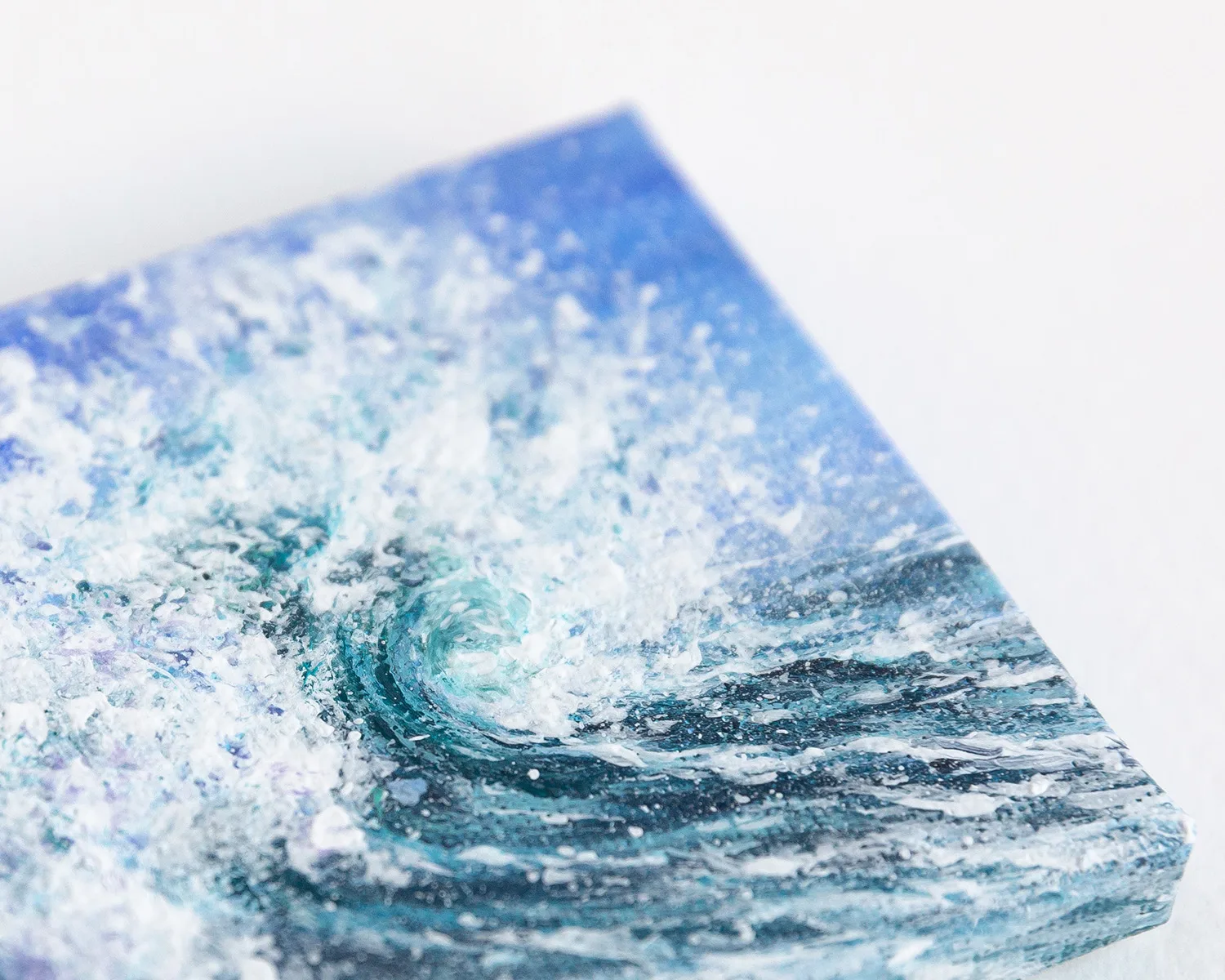 Blue ocean splashing wave miniature acrylic painting