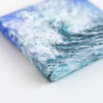 Blue ocean splashing wave miniature acrylic painting