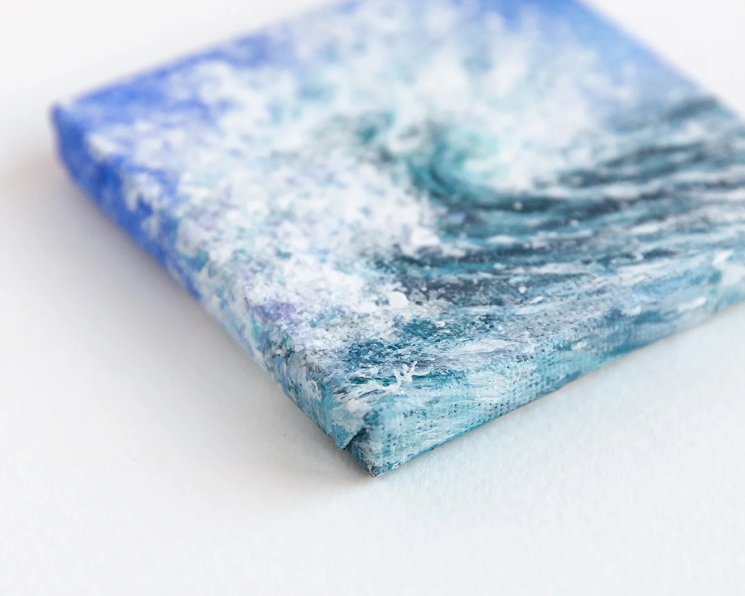 Blue ocean splashing wave miniature acrylic painting