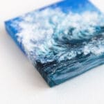 Original mini acrylic painting of a navy blue ocean breaking wave