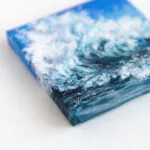 Original mini acrylic painting of a navy blue ocean breaking wave