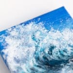 Original mini acrylic painting of a navy blue ocean breaking wave