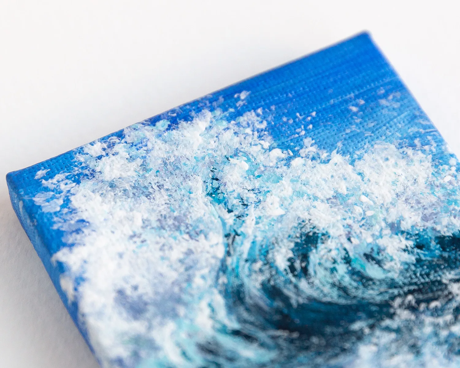 Original mini acrylic painting of a navy blue ocean breaking wave