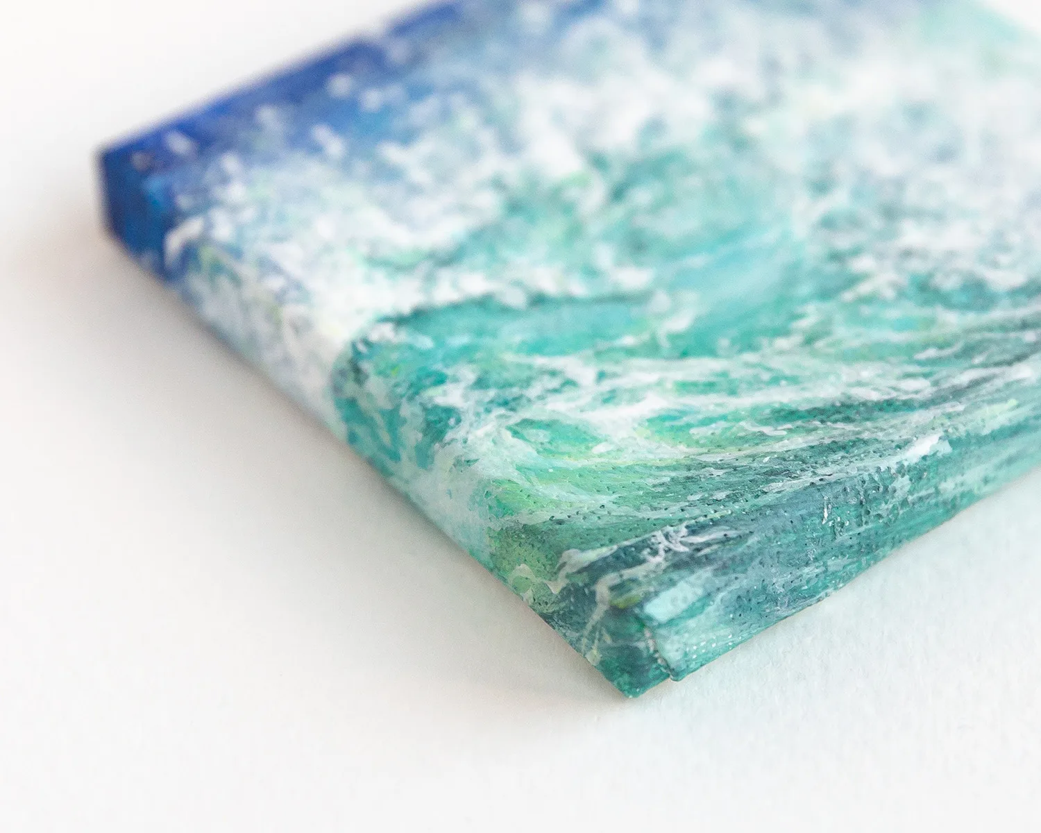 Turquoise green breaking sea wave mini acrylic painting