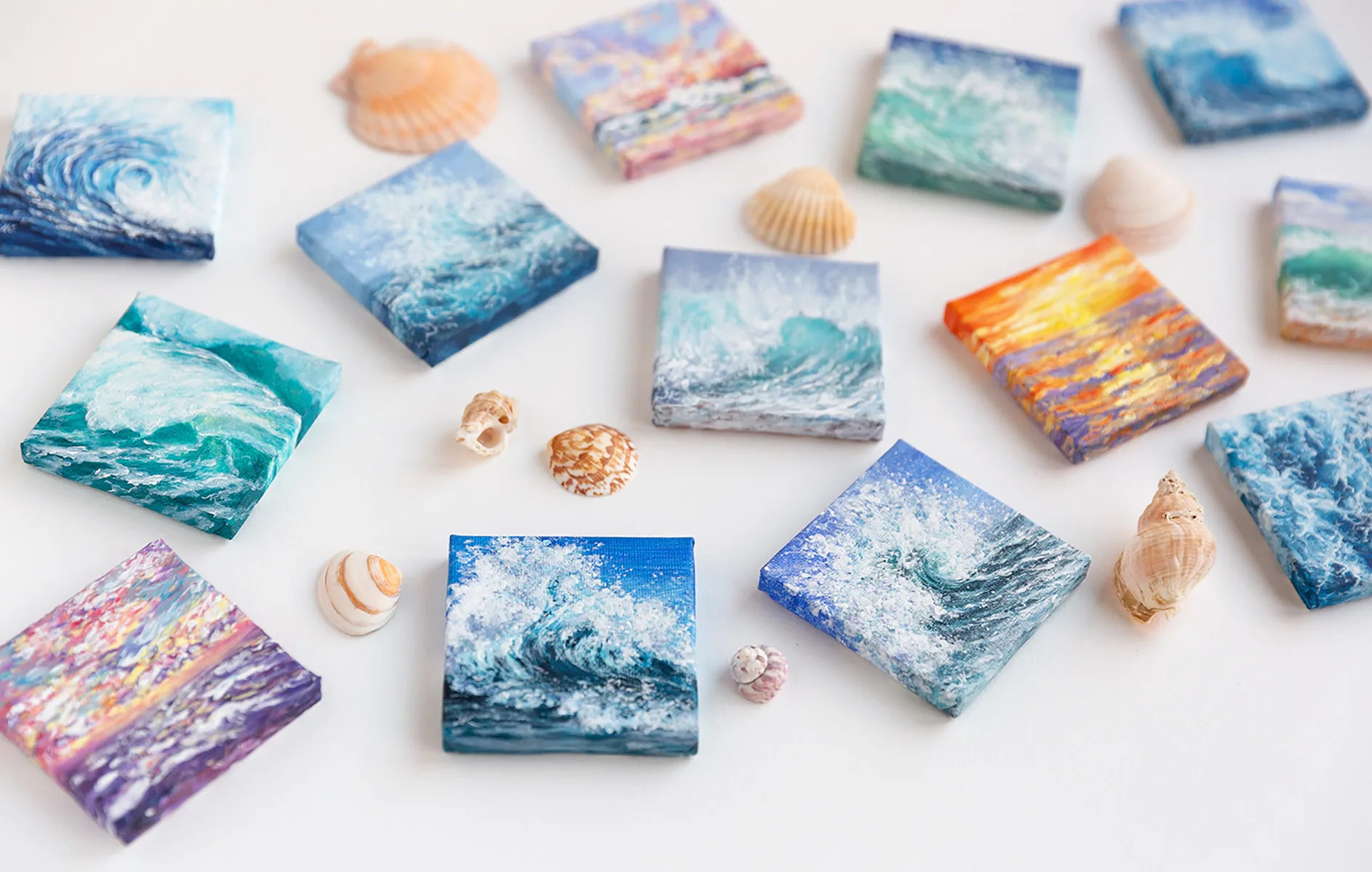 original art miniature seascape acrylic painting on a small canvas