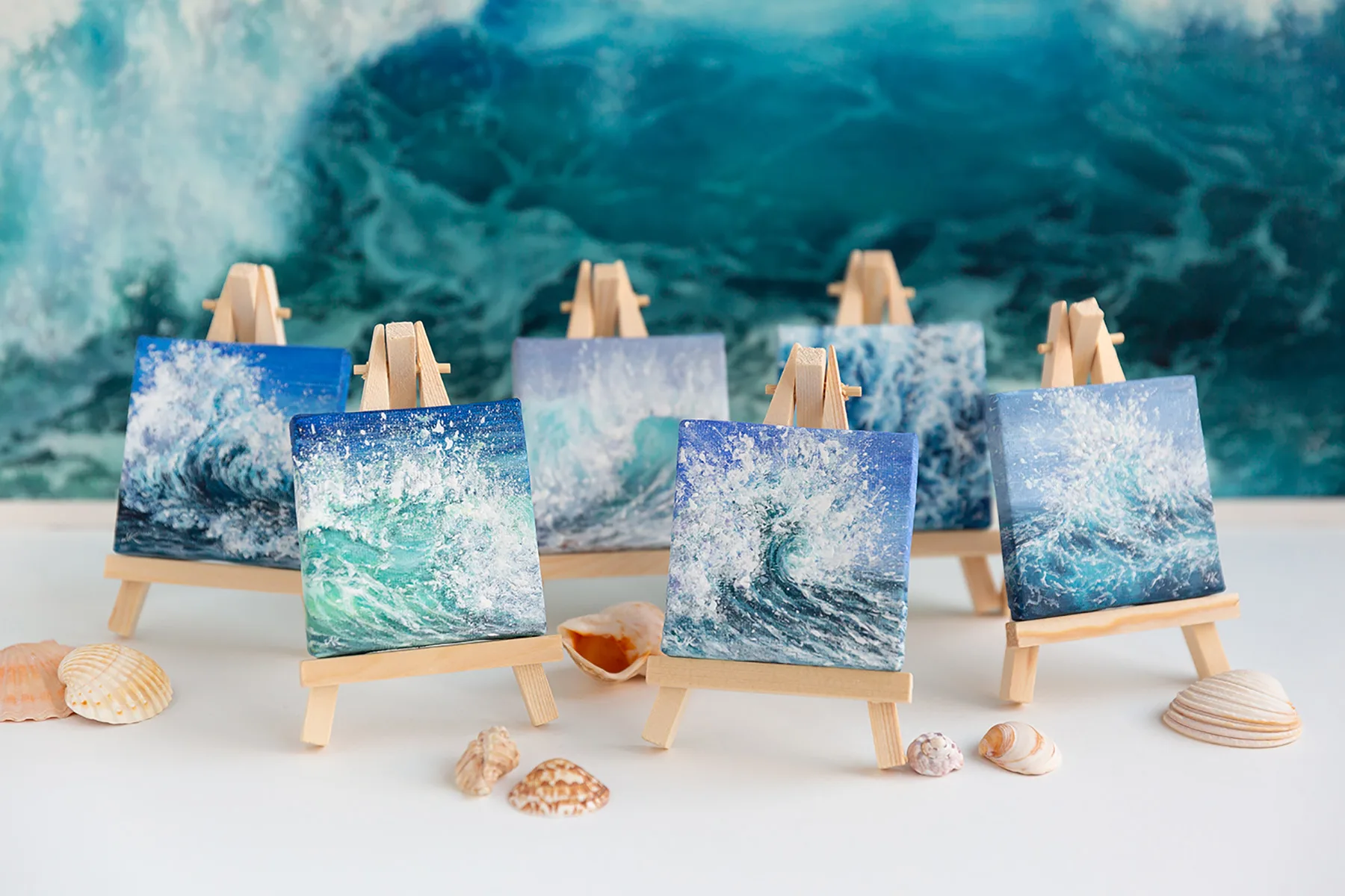 original art miniature seascape acrylic painting on a small canvas