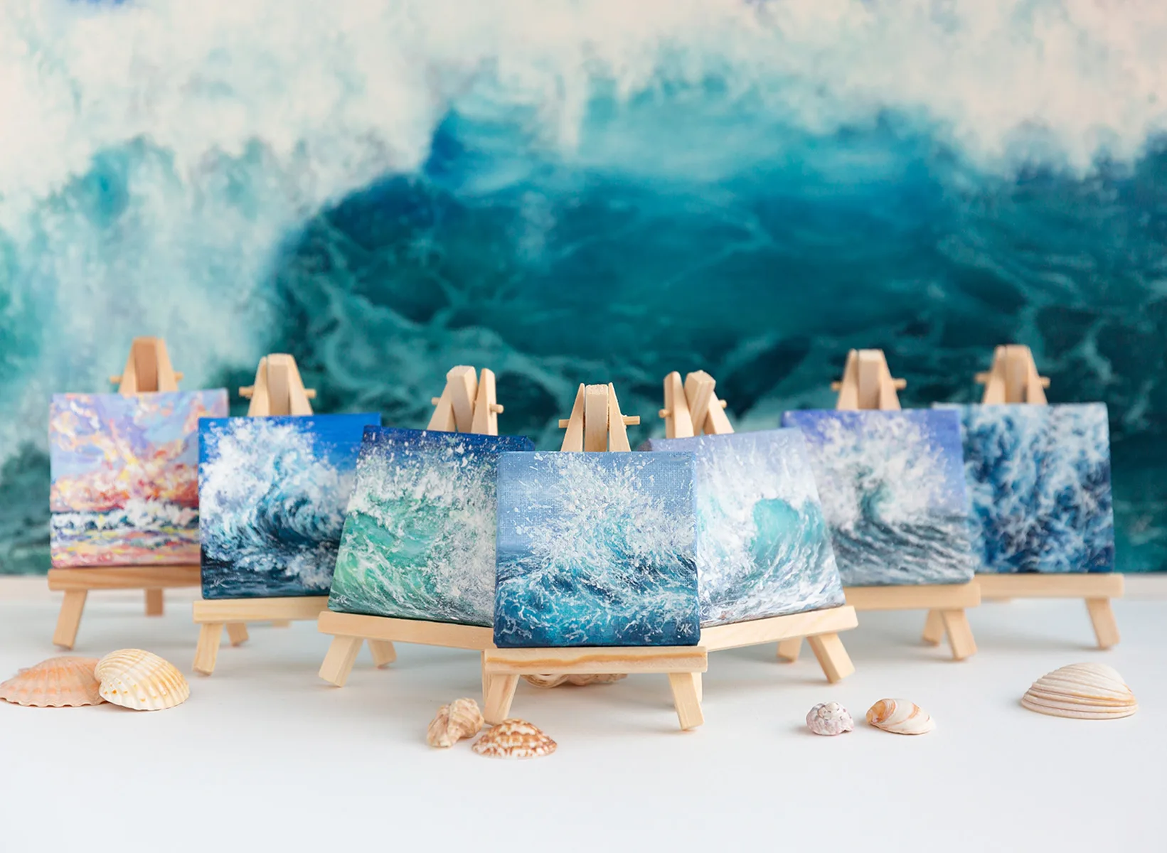 original art miniature seascape acrylic painting on a small canvas
