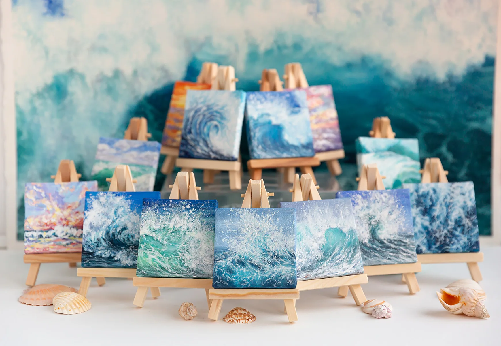 original art miniature seascape acrylic painting on a small canvas