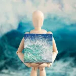 Turquoise green breaking sea wave mini acrylic painting