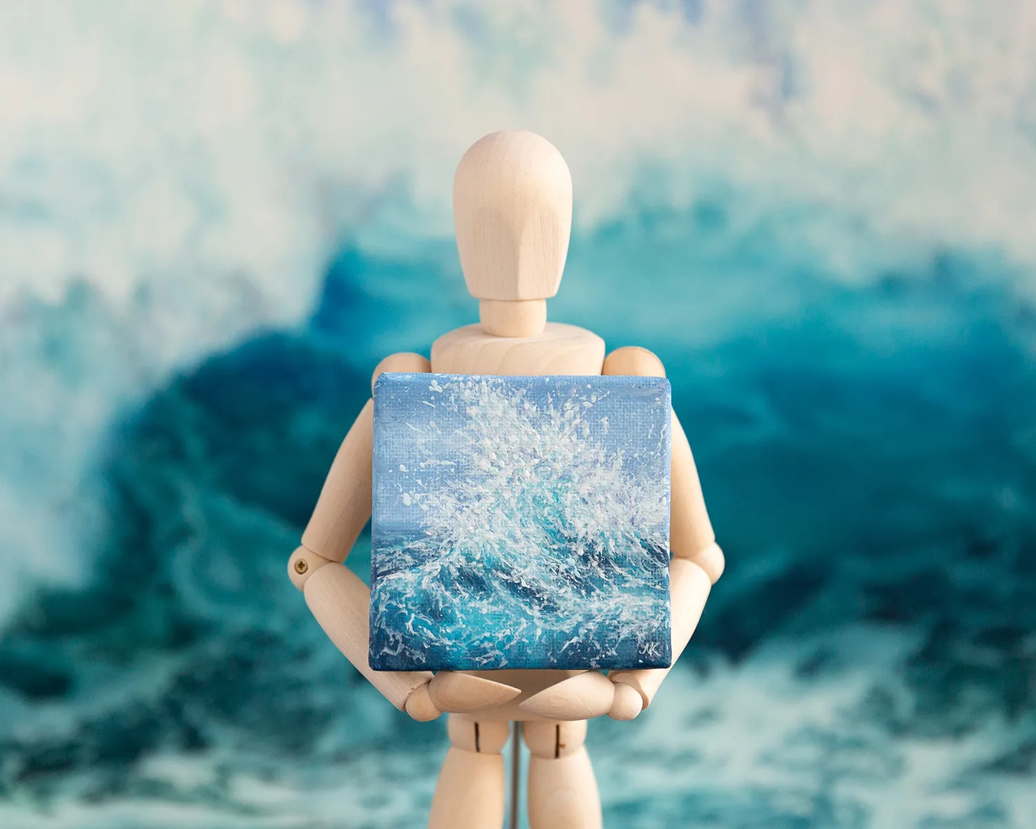 Blue ocean wave mini acrylic painting