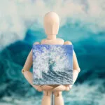 Blue ocean splashing wave miniature acrylic painting