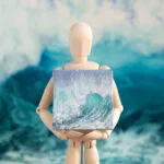 Turquoise blue ocean breaking wave mini acrylic painting