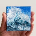 Original mini acrylic painting of a navy blue ocean breaking wave