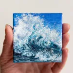 Original mini acrylic painting of a navy blue ocean breaking wave
