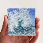 Blue ocean splashing wave miniature acrylic painting
