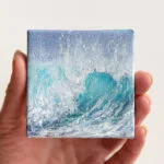 Turquoise blue ocean breaking wave mini acrylic painting
