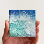 Turquoise green breaking sea wave mini acrylic painting
