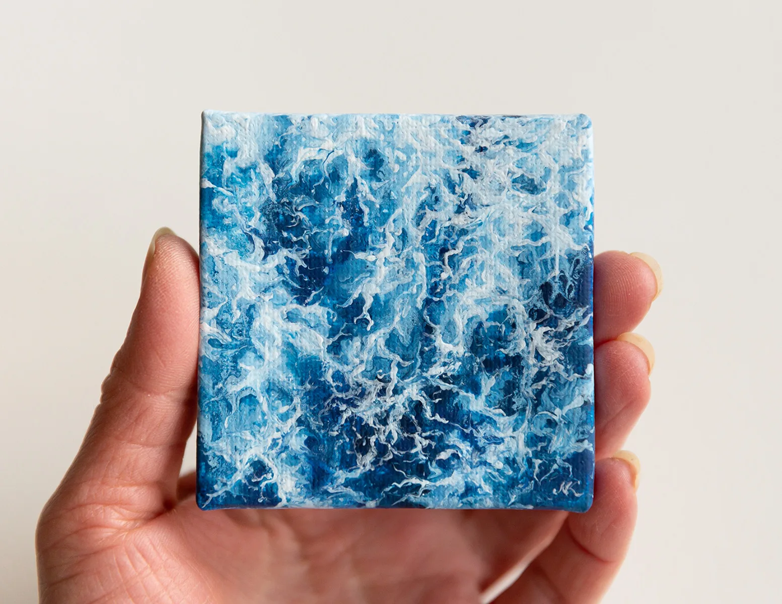 Miniature navy blue ocean water surface acrylic painting