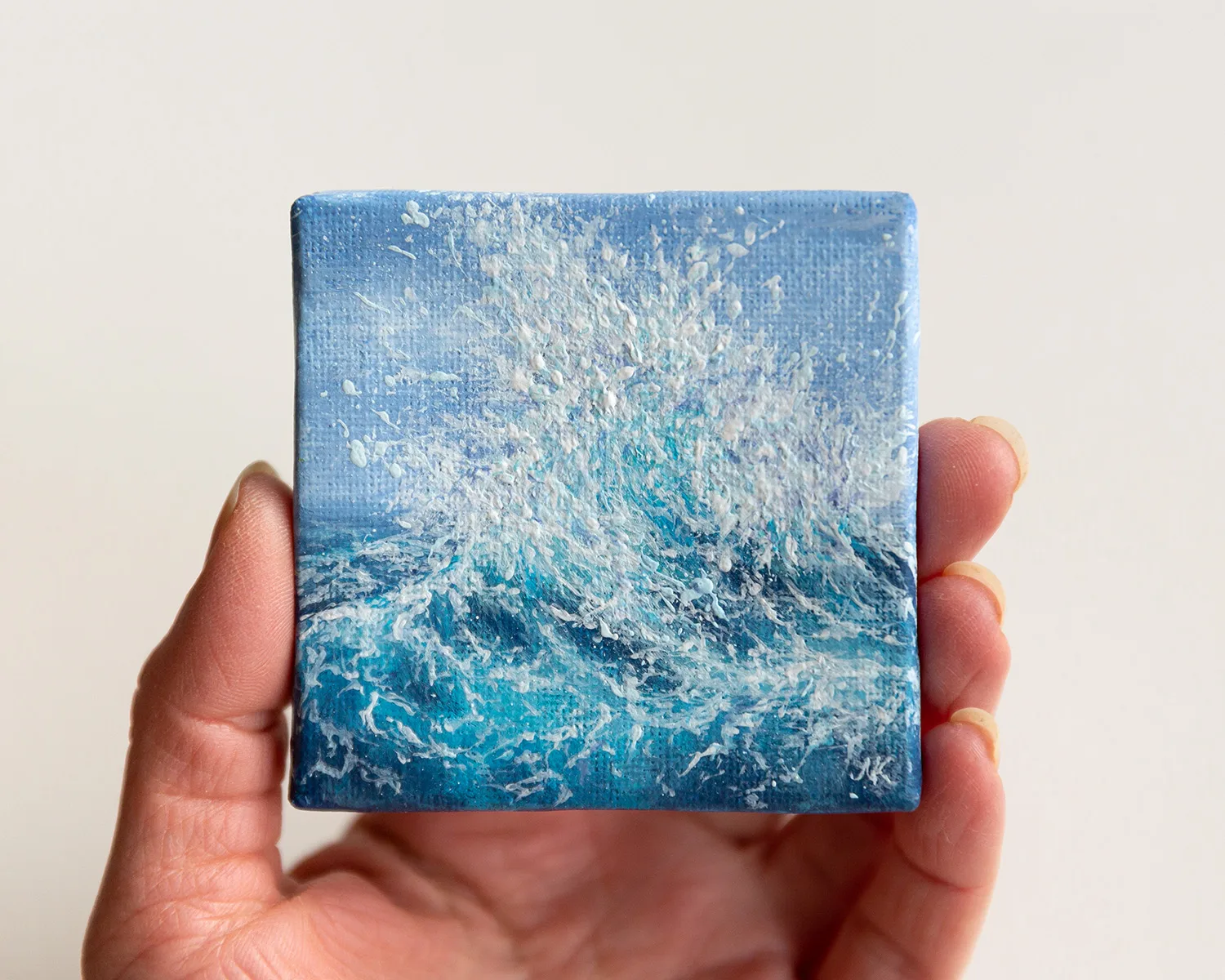 Blue ocean wave mini acrylic painting