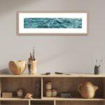 'Sparkles on Turquoise Water' framed in an art space, showcasing the calming essence of the sea in a room.