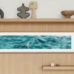 ‘Sparkles on Turquoise Water’ displayed in a cozy bedroom, bringing peaceful ocean energy and soothing colors to the relaxing space.