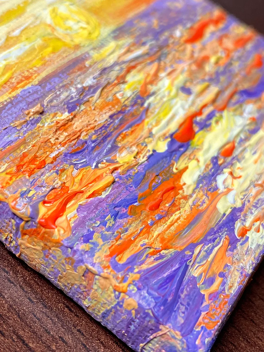 Sunset above the ocean mini acrylic painting