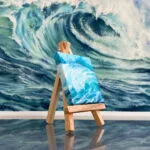 Splashing emerald sea wave mini acrylic painting
