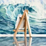 Splashing emerald sea wave mini acrylic painting
