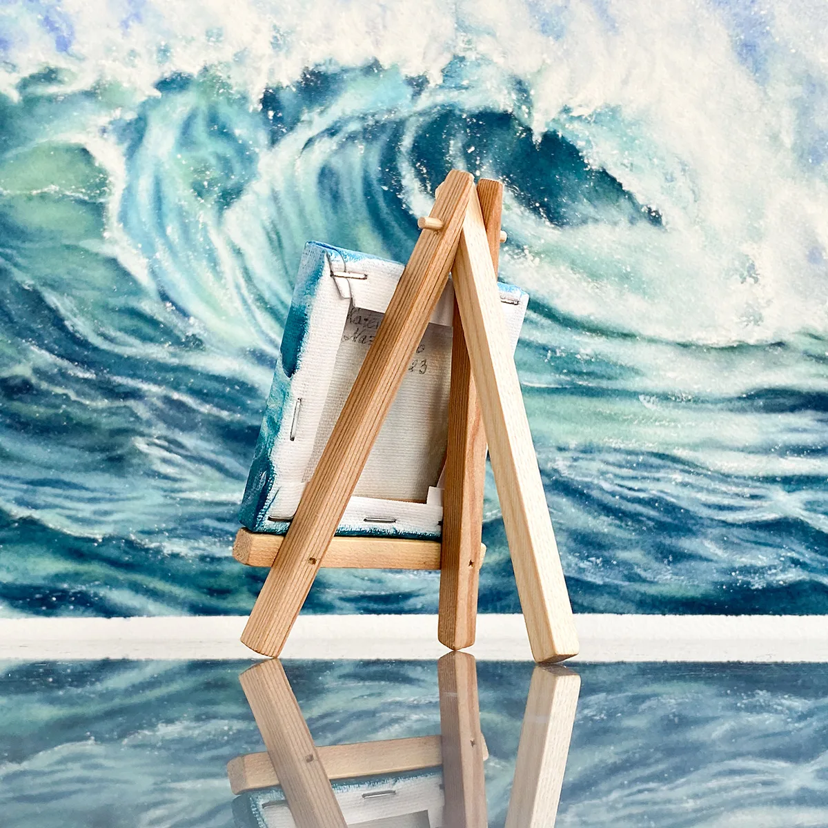 Splashing emerald sea wave mini acrylic painting