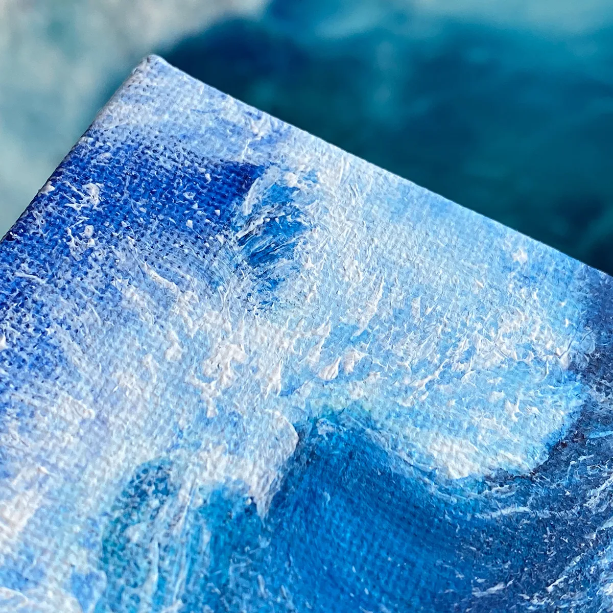 Splashing blue sea wave mini acrylic painting