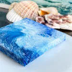 Splashing blue sea wave mini acrylic painting